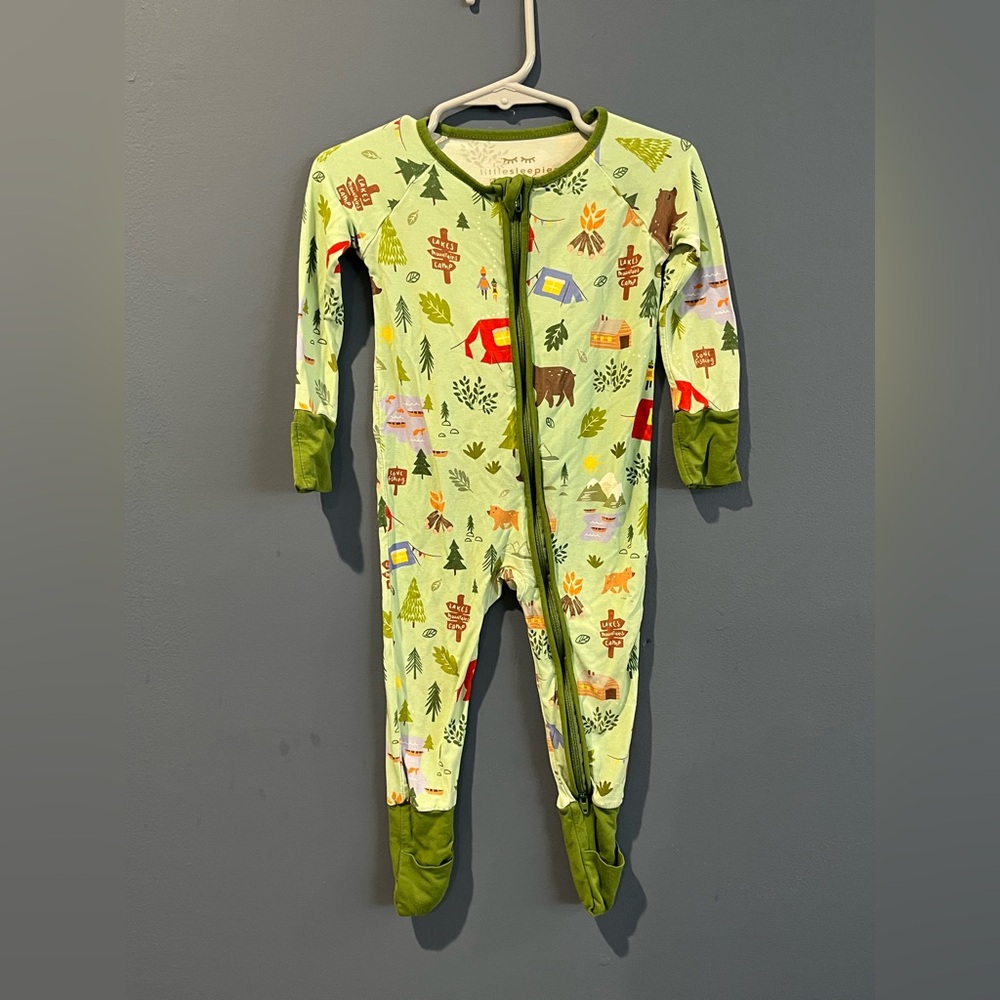 Little sleepies bamboo zip up happy camper pjs 6-12 months